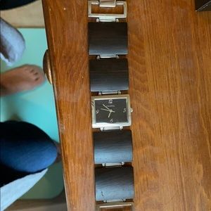 Fossil silver and wood watch